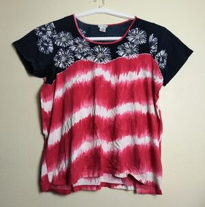 Ulla Popken Plus Size 28/30 Red and Black Tie-Dye Short Sleeve Top